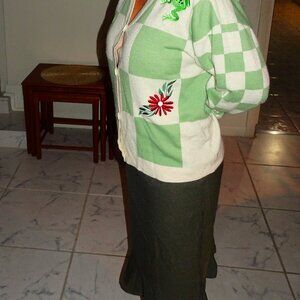 Thorn & Fable Mushroom and Frog Checkered Cardigan